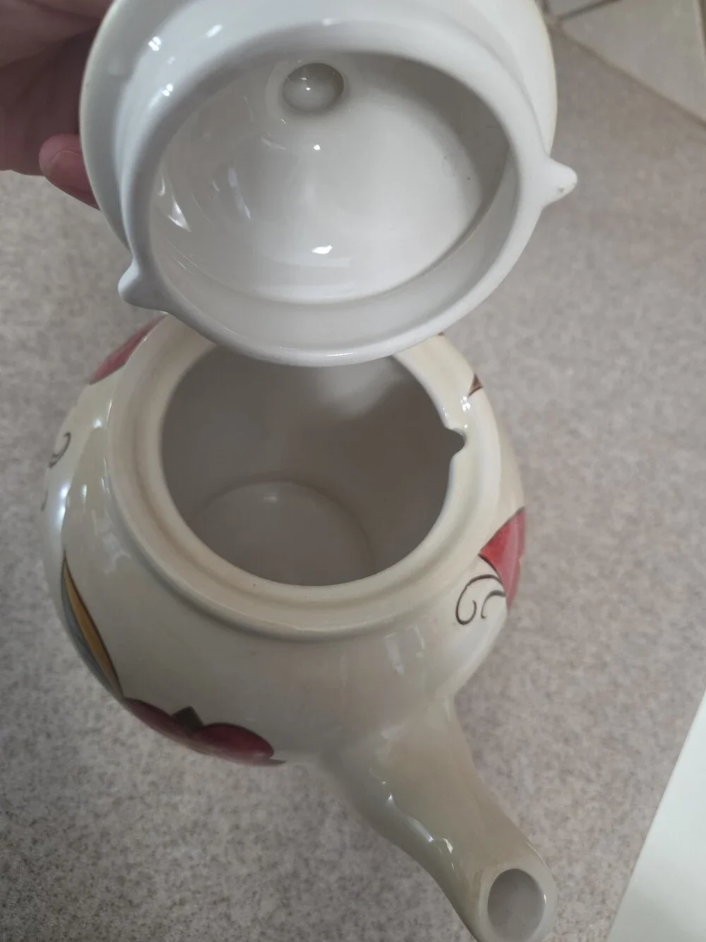 Pier 1 Imports Ceramic Teapot Floral Red Yellow Green Used